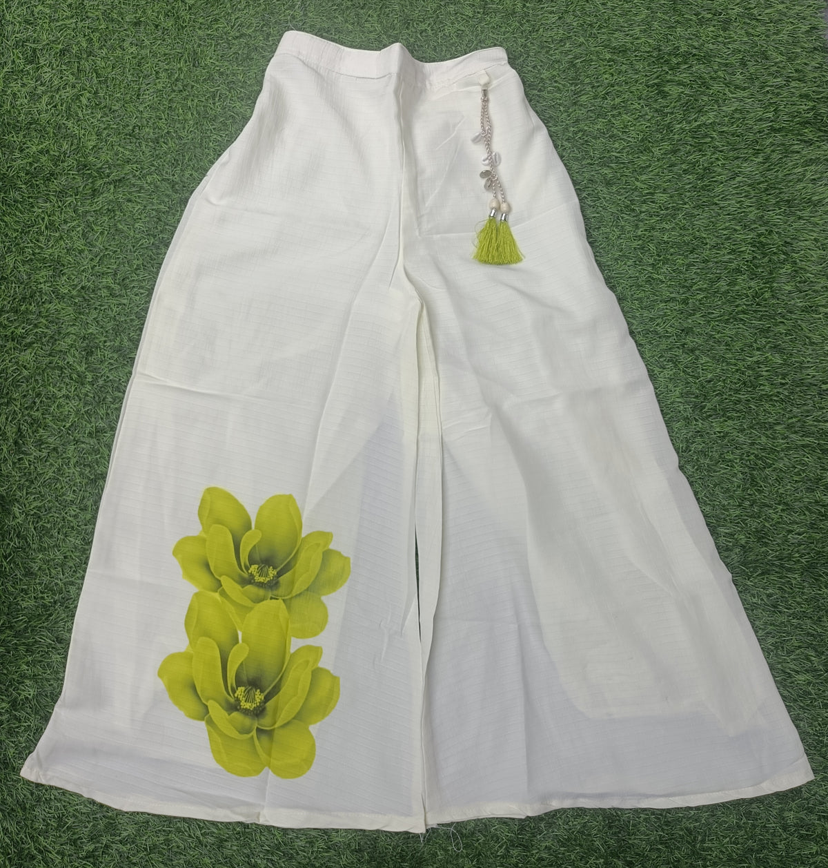 Girls Lime Green High-Low Top with White Floral Palazzo Set