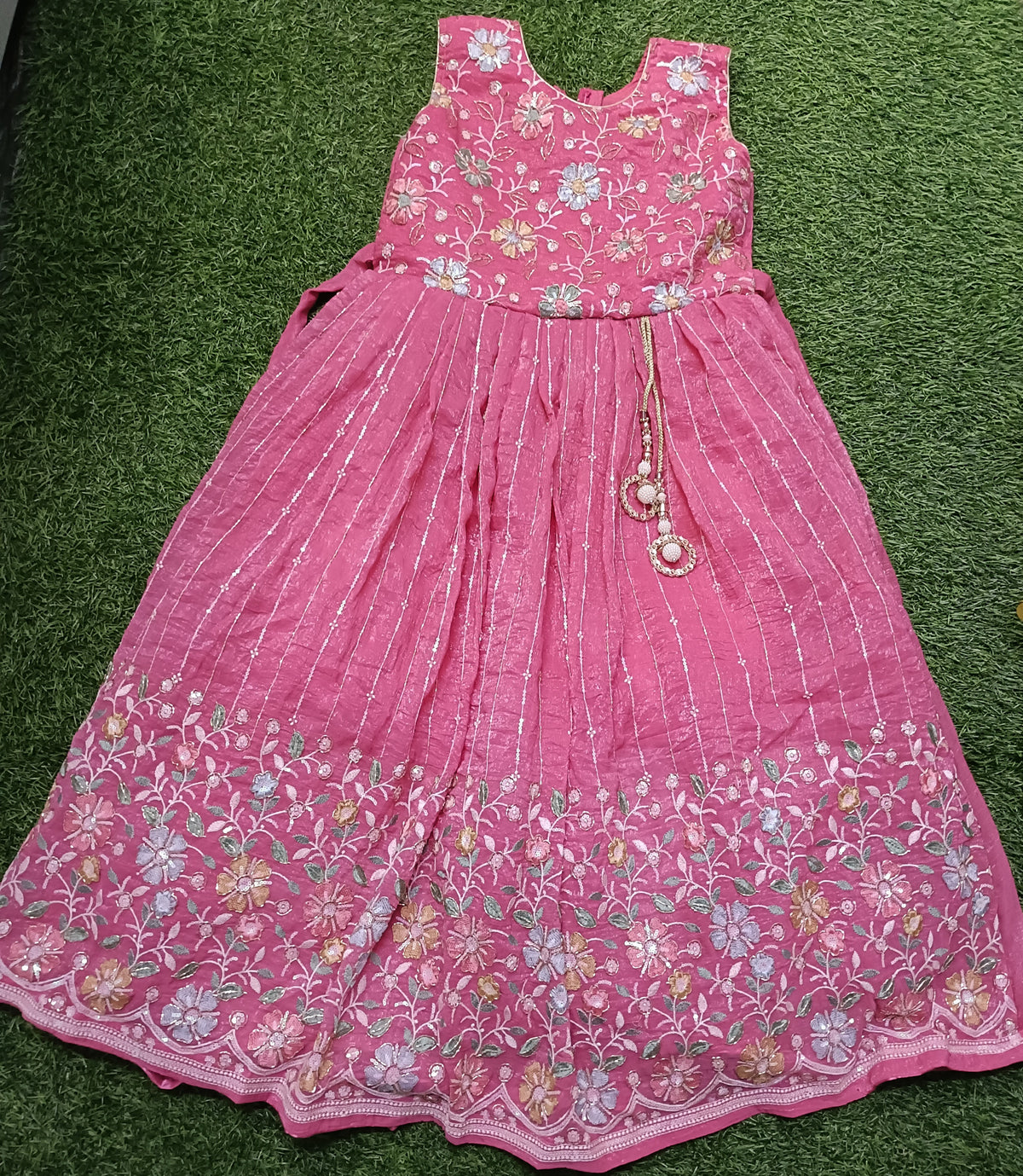 Women’s Pink Floral Printed Anarkali Long Dress
