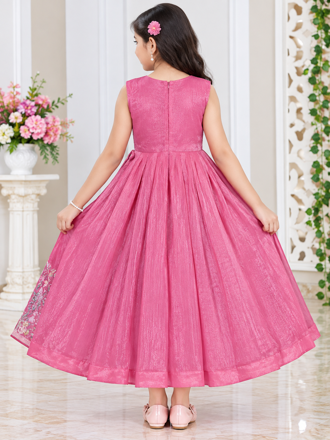 Women’s Pink Floral Printed Anarkali Long Dress