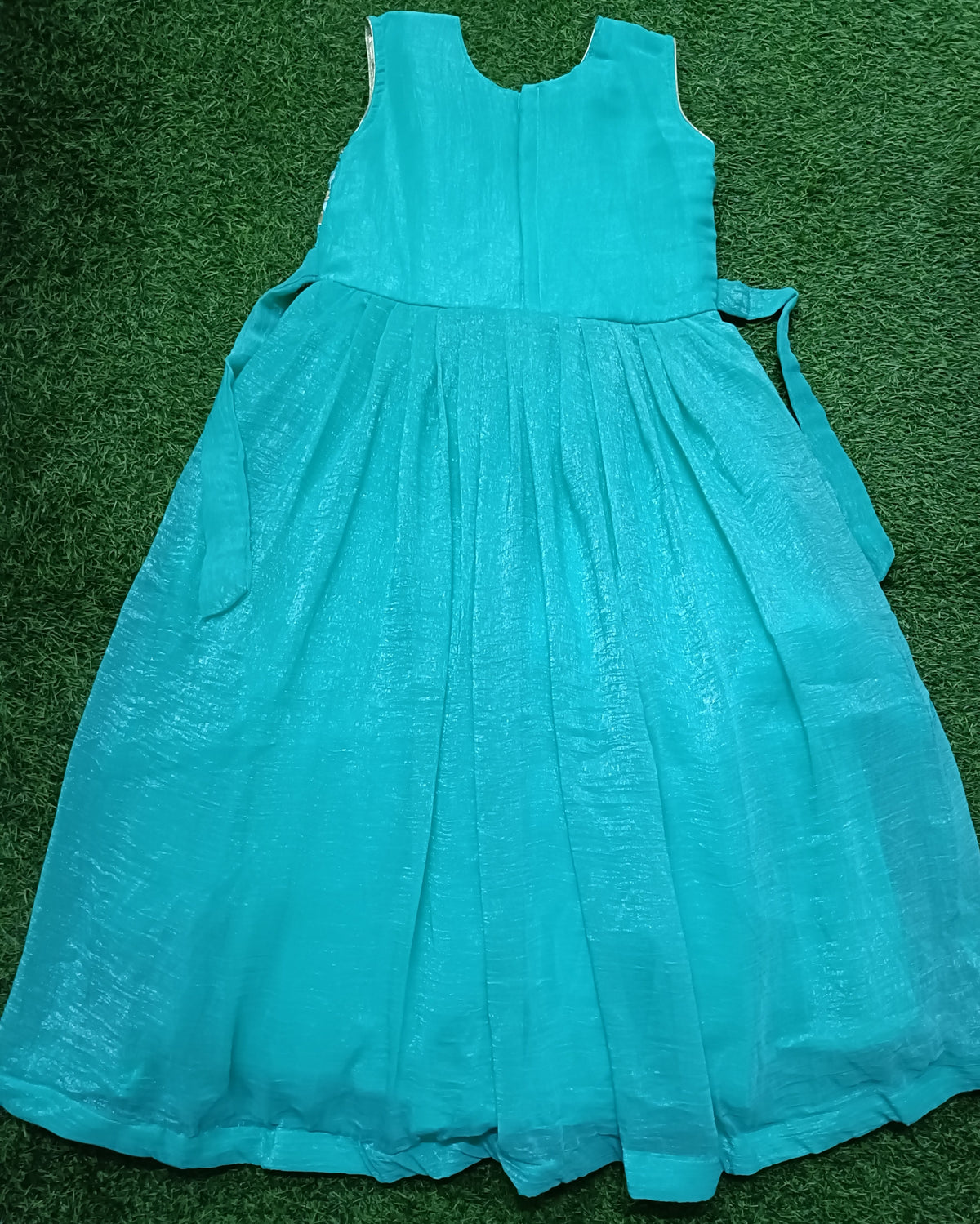 Girls Raama Green Floral Printed Anarkali Long Dress