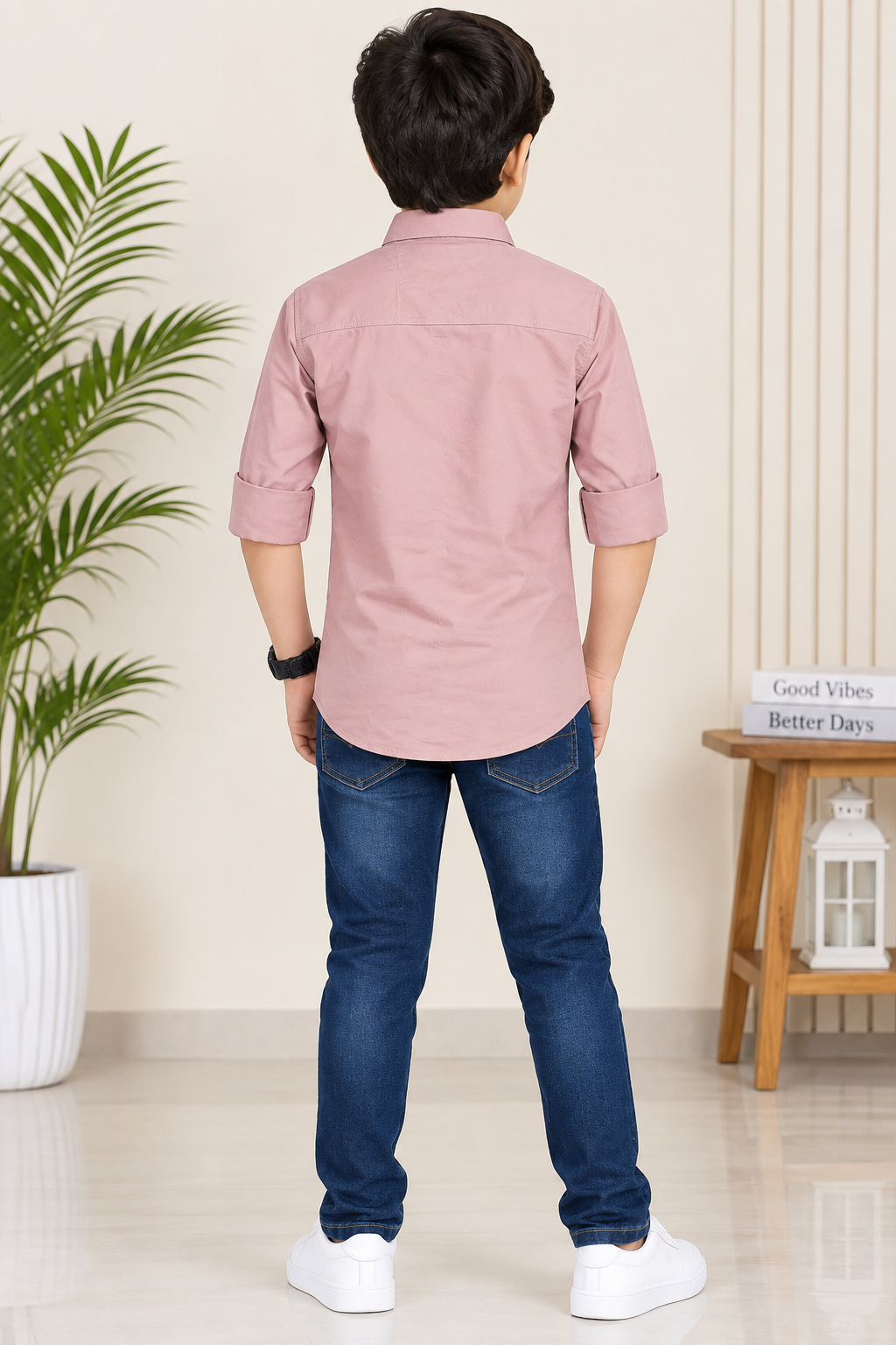 Boys Dusty Pink Solid Full Sleeve Shirt