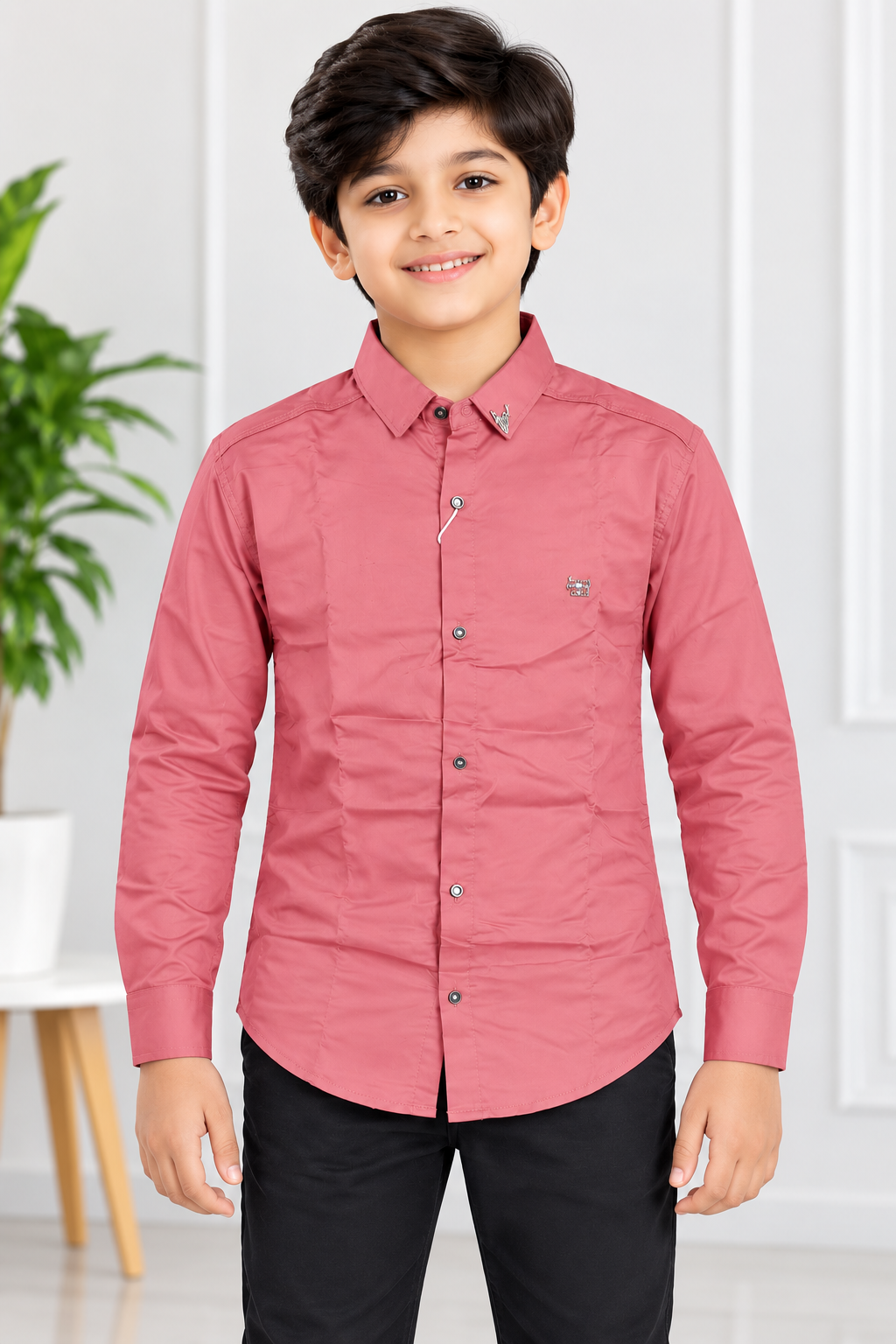 Boys Solid Dusty Rose Casual Shirt with Embellishment