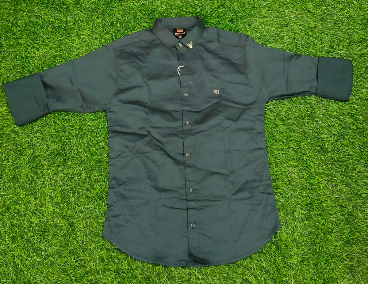 Boys Dark Teal Green Solid Full Sleeve Shirt