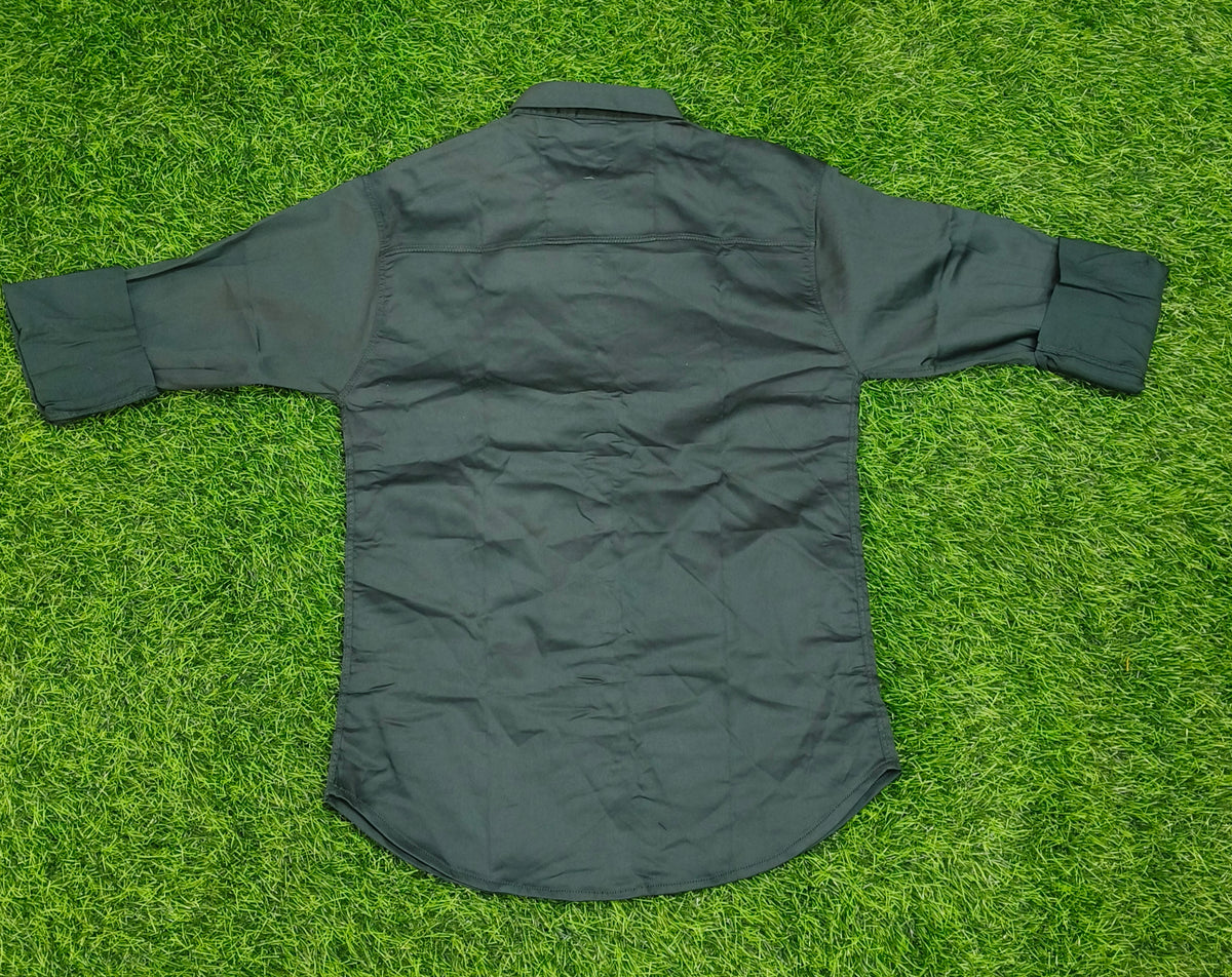 Boys Dark Teal Green Solid Full Sleeve Shirt