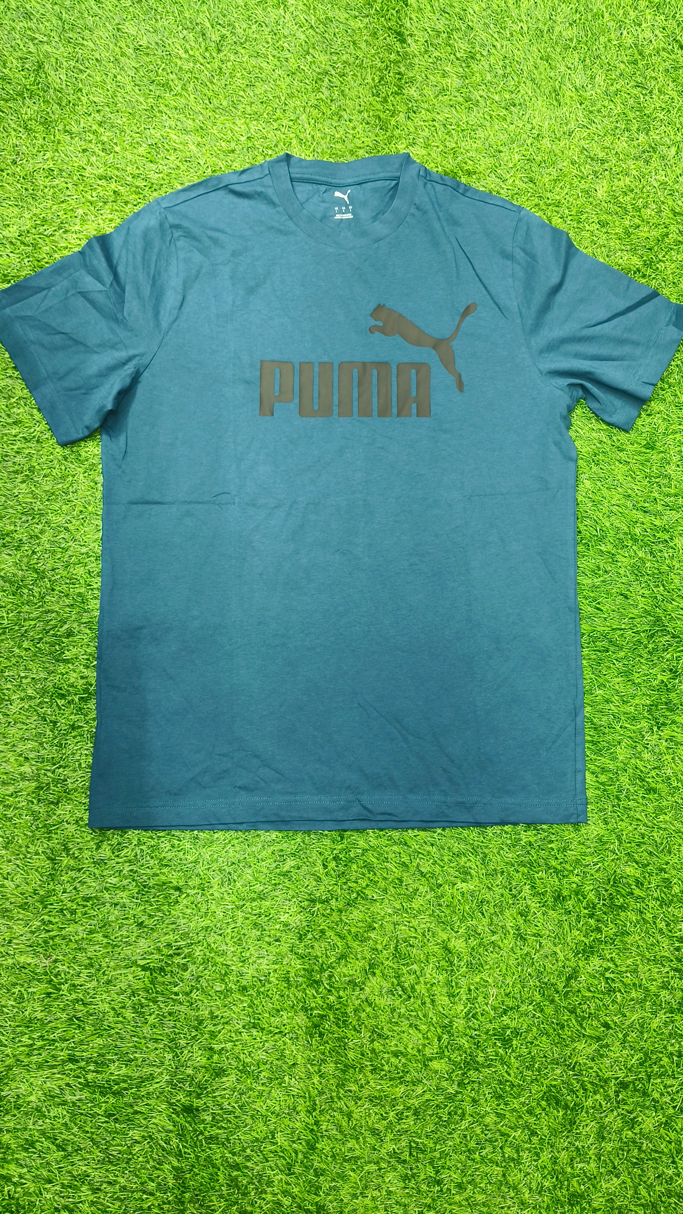 PUMA Men’s Dark Teal Blue Logo Printed Round Neck T-Shirt