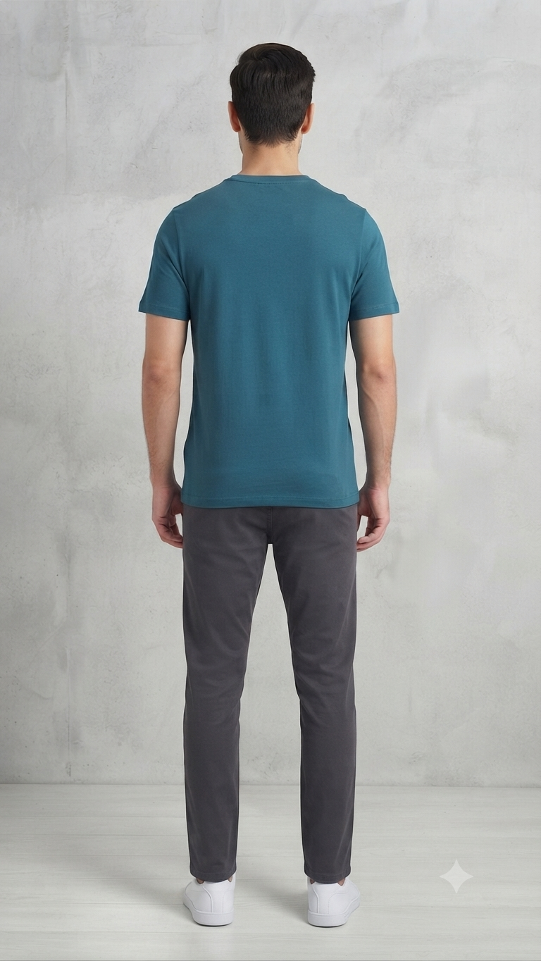 PUMA Men’s Dark Teal Blue Logo Printed Round Neck T-Shirt