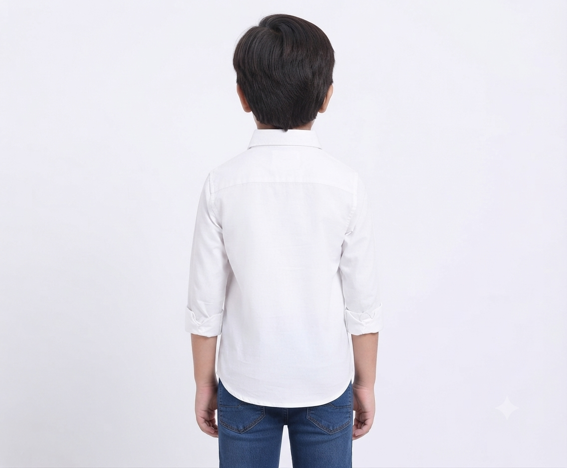 Boys White Leaf Design Full Sleeve Shirt