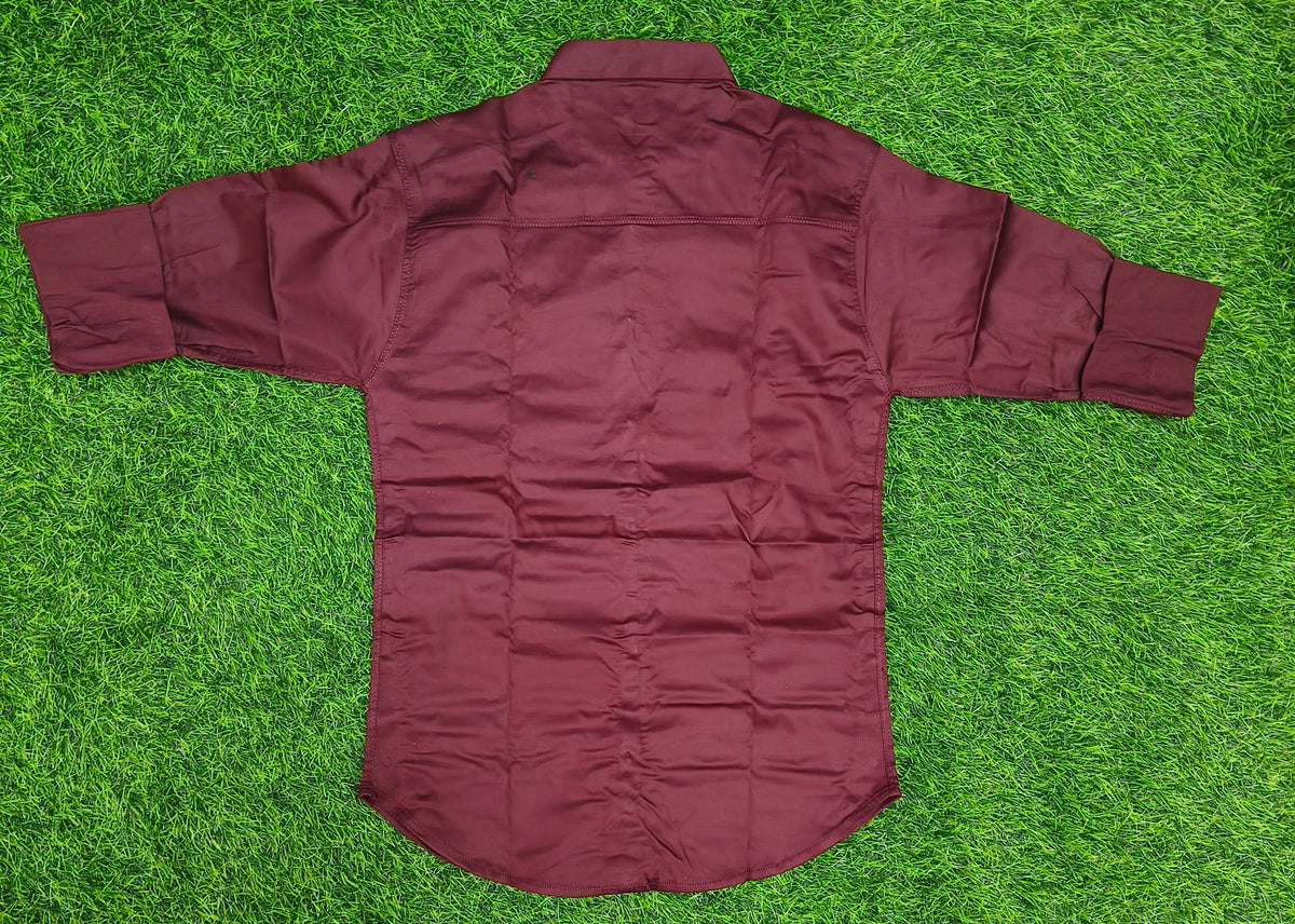 Boys Solid Maroon Casual Shirt with Small Detail