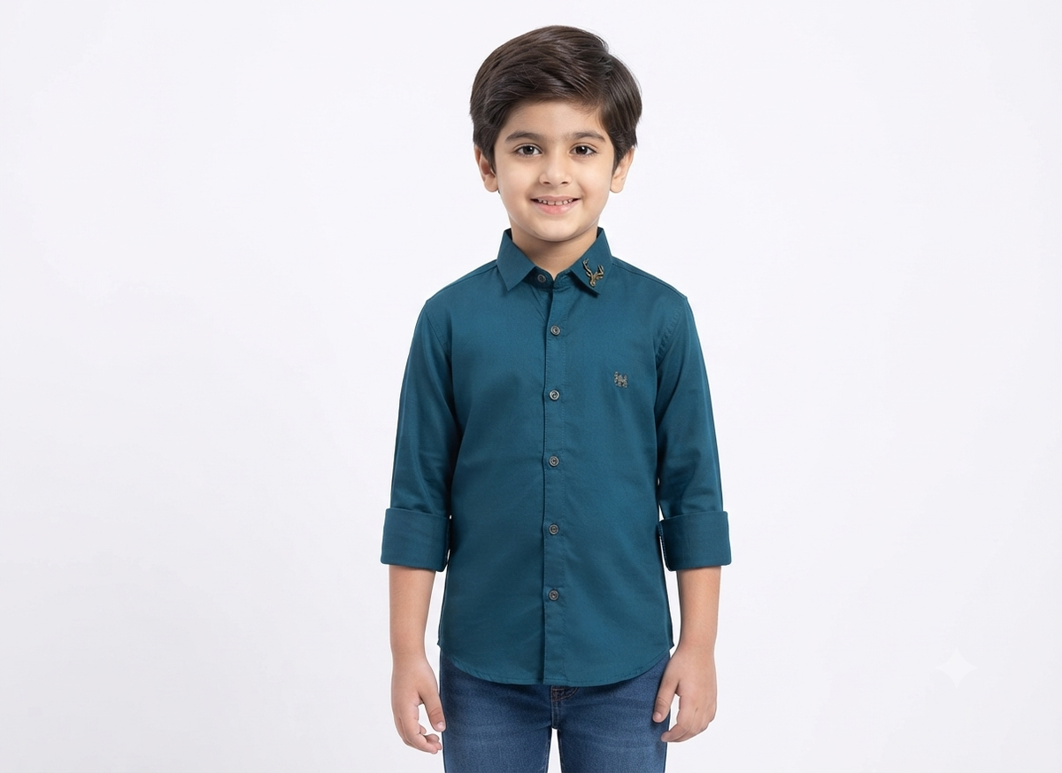 Boys Navy Blue Solid Full Sleeve Shirt