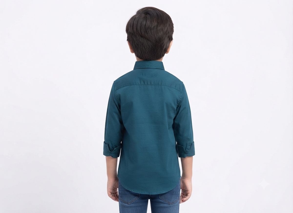 Boys Navy Blue Solid Full Sleeve Shirt