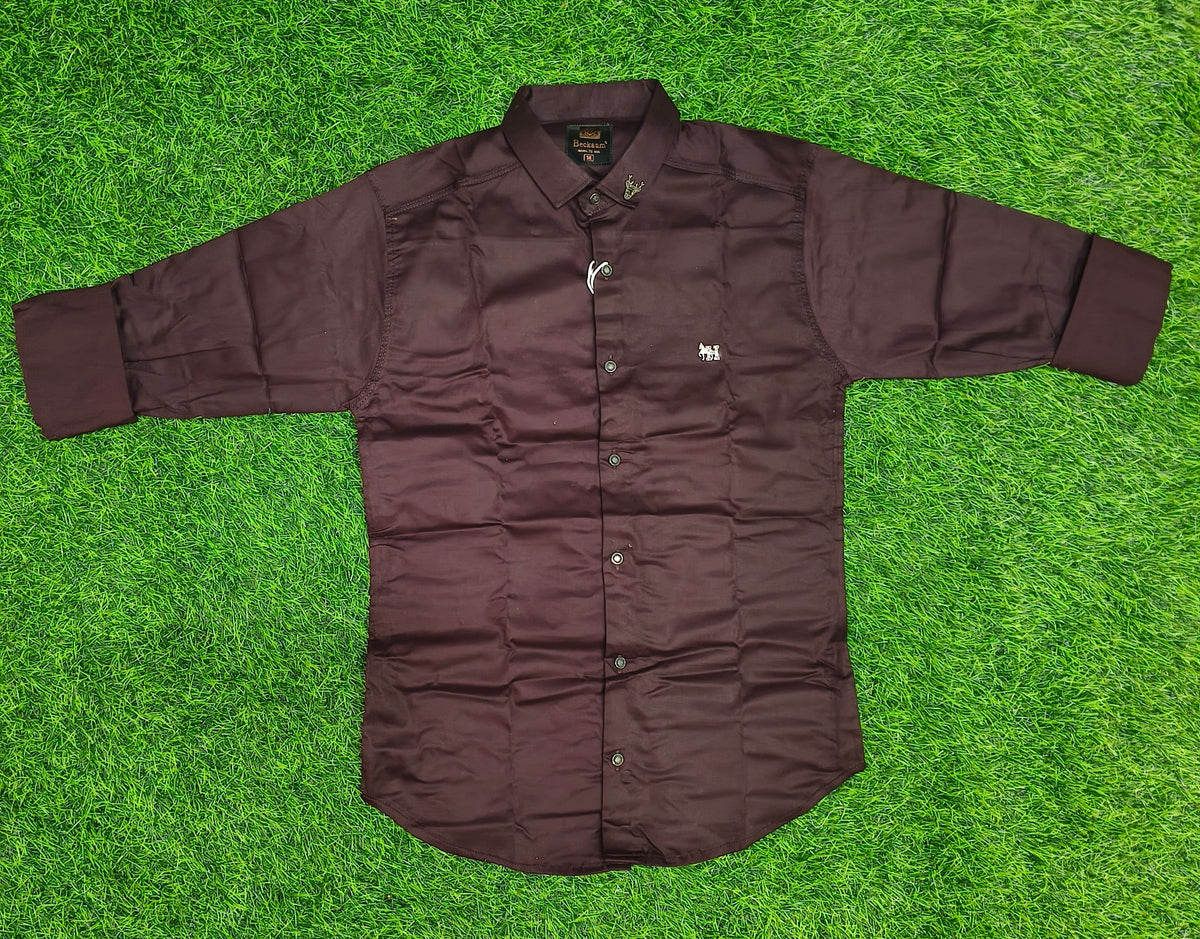 Boys Solid Dark Brown Casual Shirt with Embellishment
