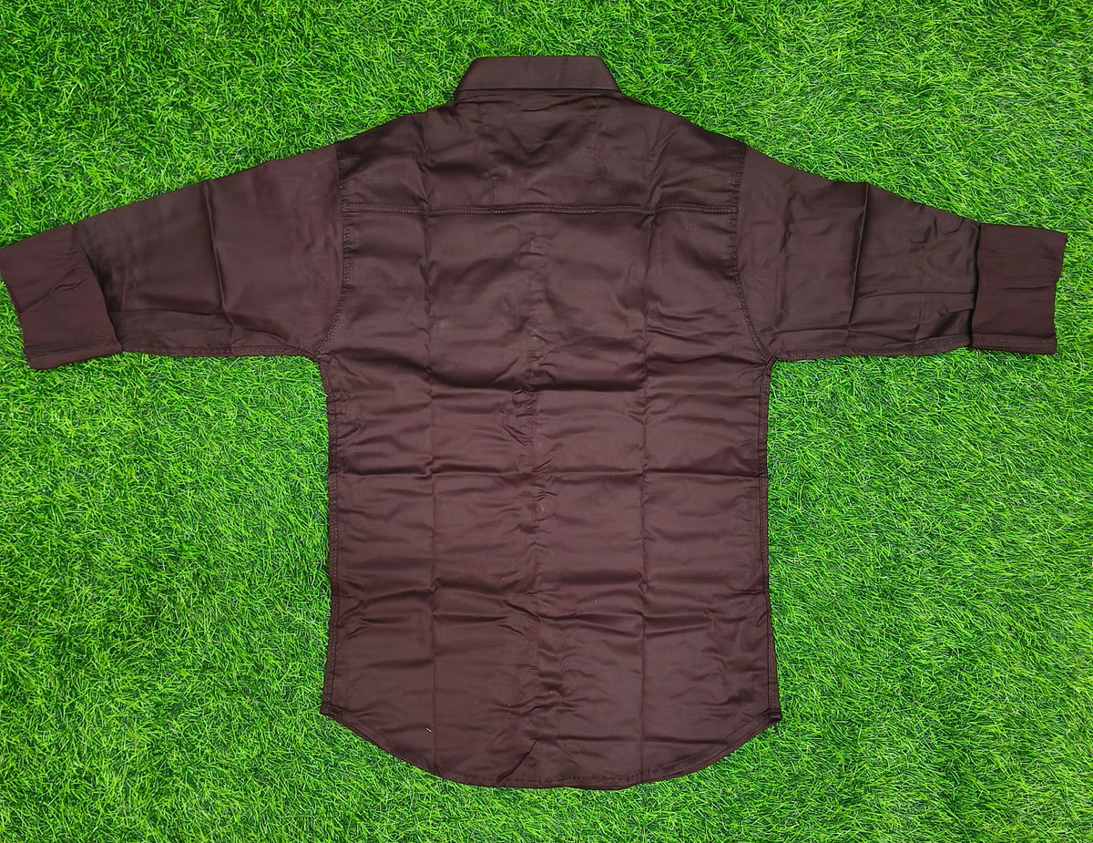 Boys Solid Dark Brown Casual Shirt with Embellishment