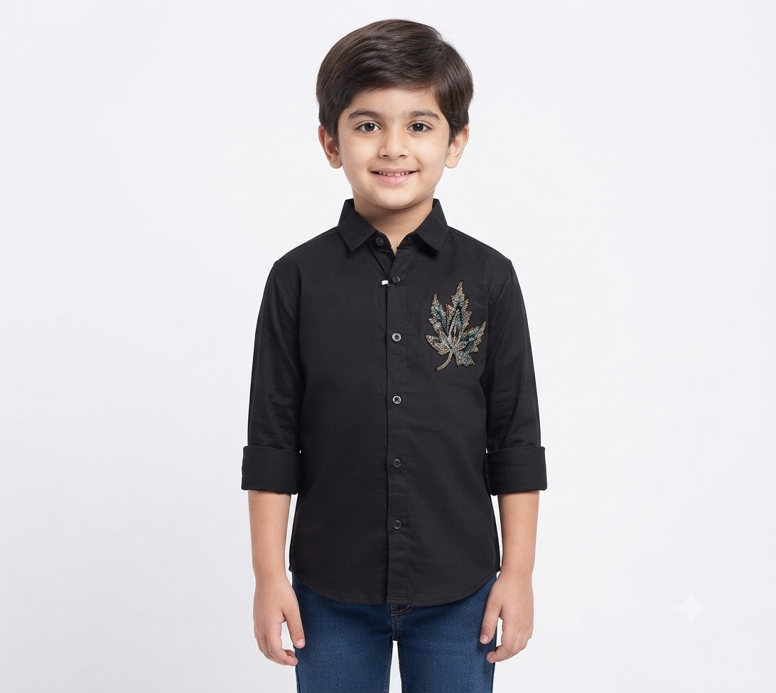 Boys Black Embroidered Full Sleeve Shirt