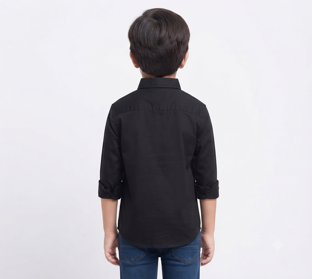 Boys Black Embroidered Full Sleeve Shirt