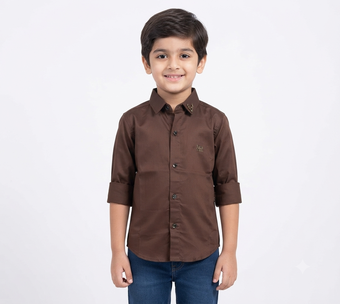 Boys Dark Brown Full Sleeve Casual Shirt