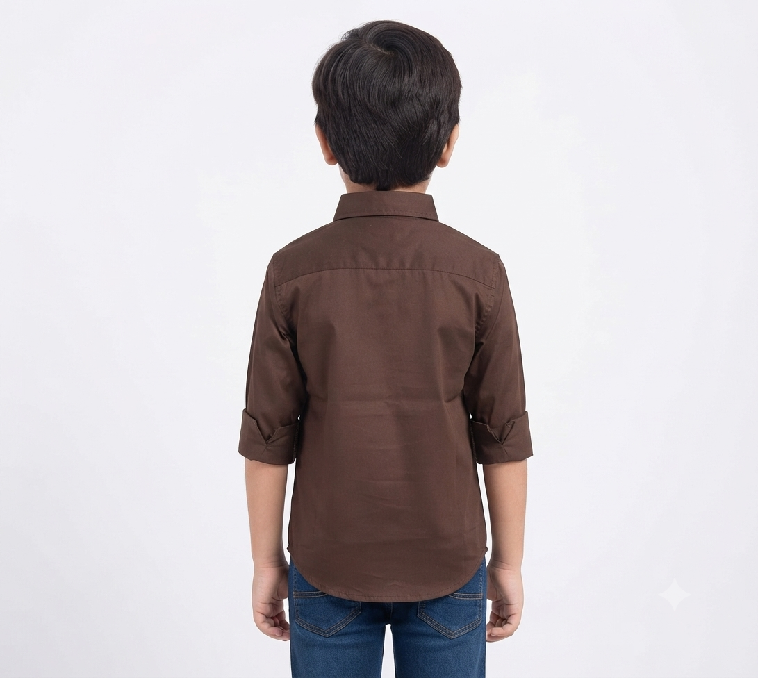 Boys Dark Brown Full Sleeve Casual Shirt