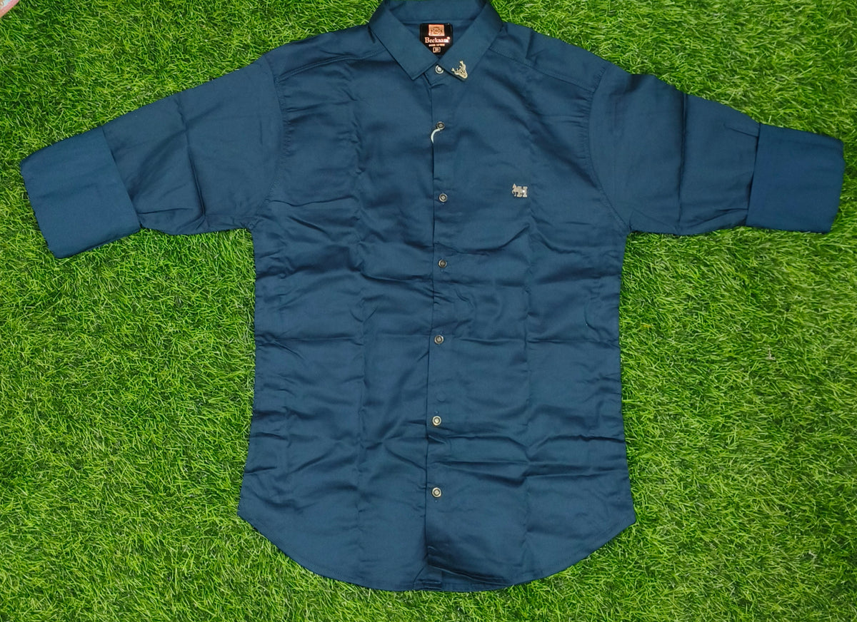 Boys Teal Blue Solid Full Sleeve Shirt