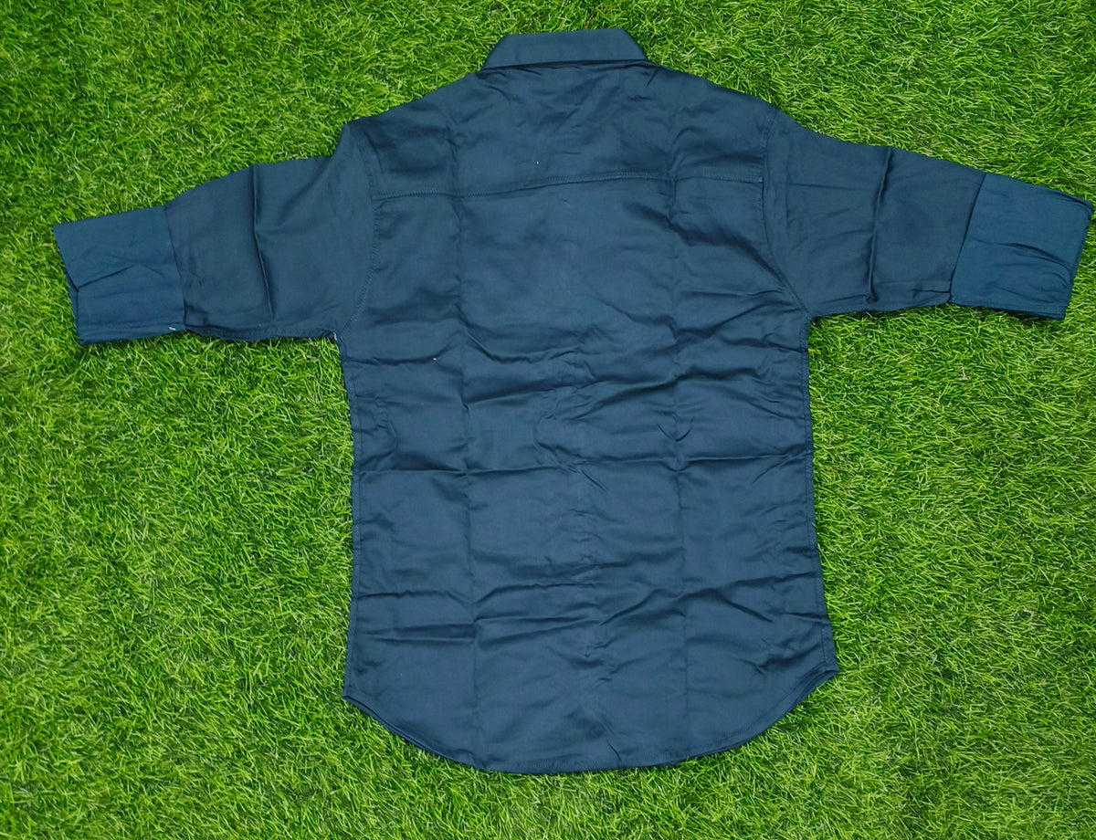 Boys Teal Blue Solid Full Sleeve Shirt