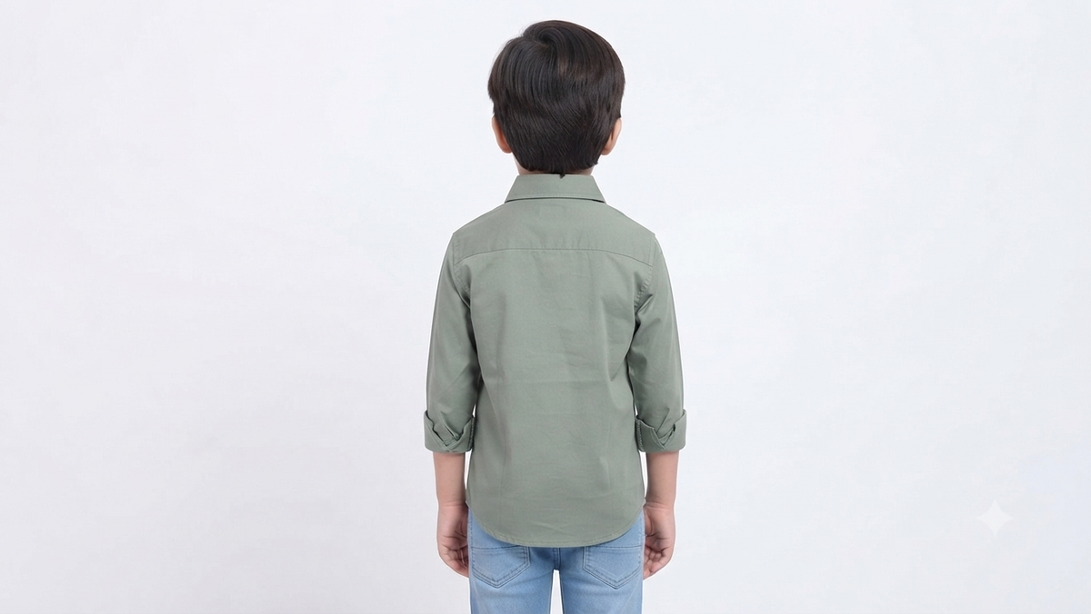 Boys Olive Green Deer Design Full Sleeve Shirt