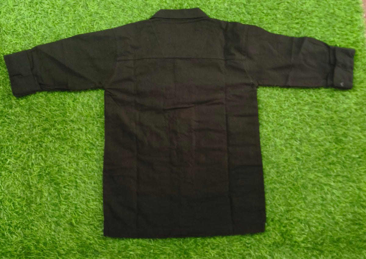 Boys Black Floral Embroidered Casual Shirt