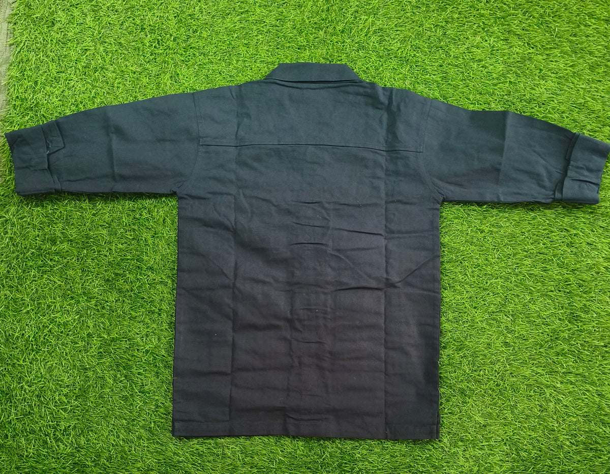 Boys Navy Blue Floral Embroidered Casual Shirt