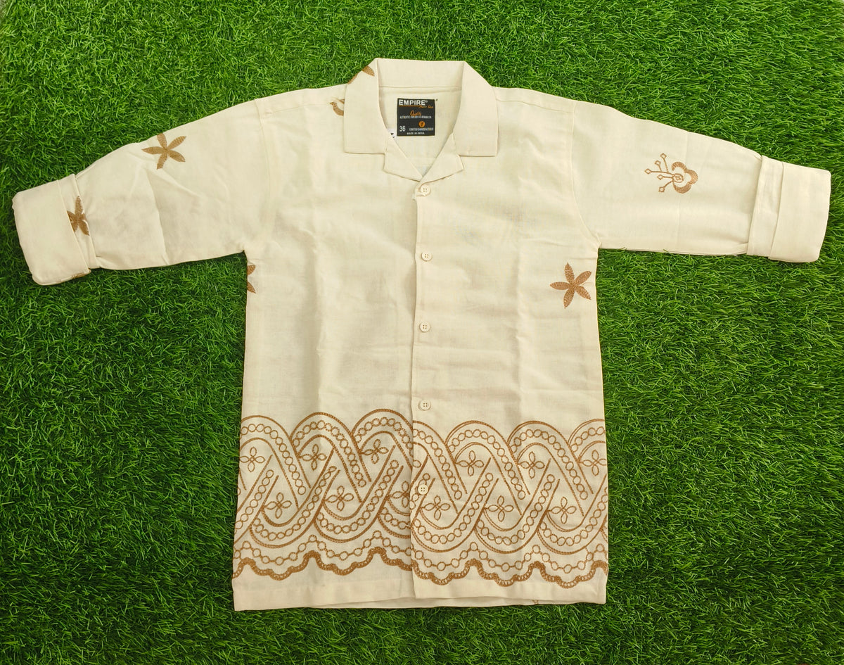Boys Off-White Embroidered Casual Shirt