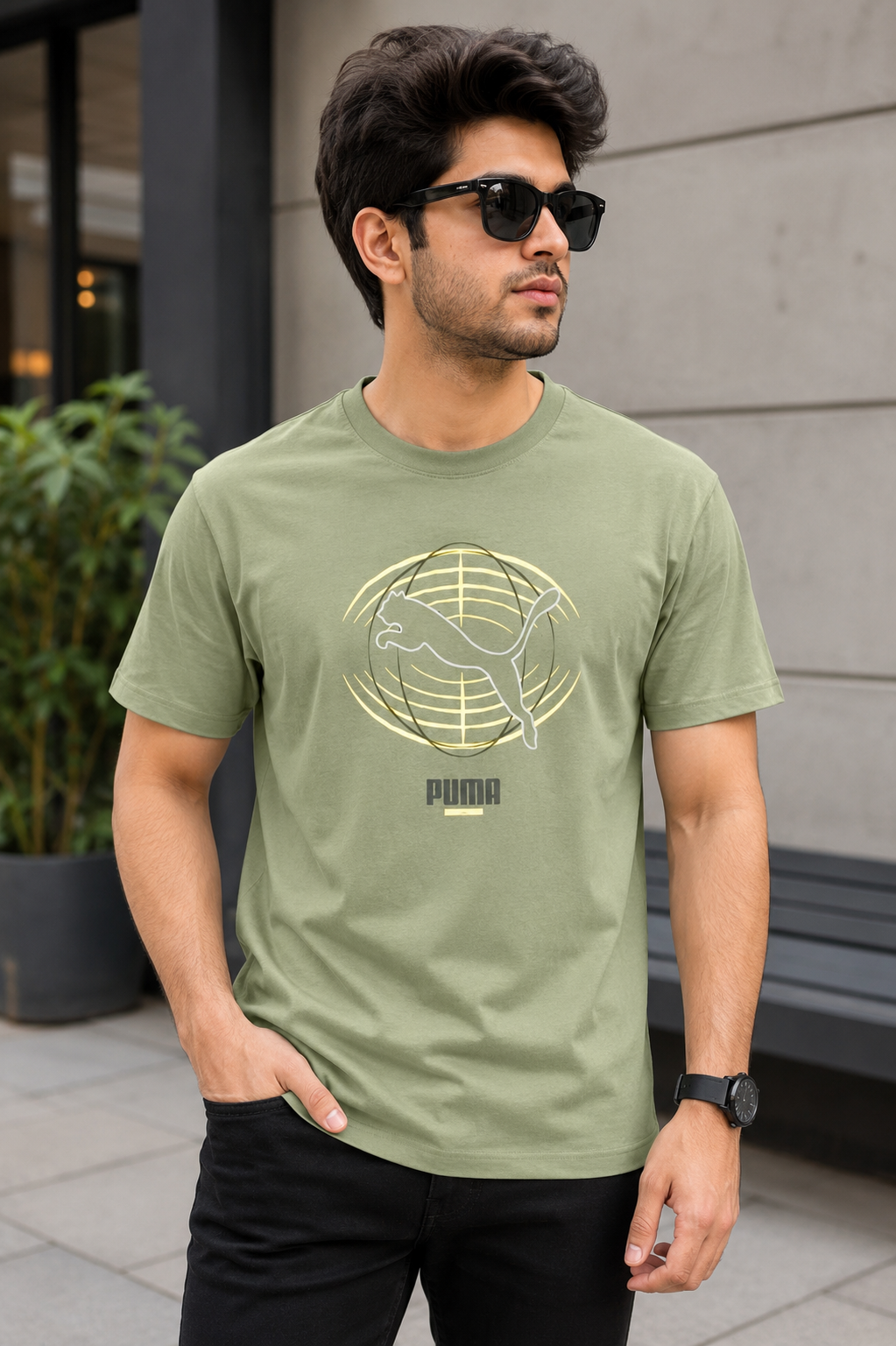PUMA Men’s Dark Brown Shoe Graphic Printed Round Neck T-Shirt