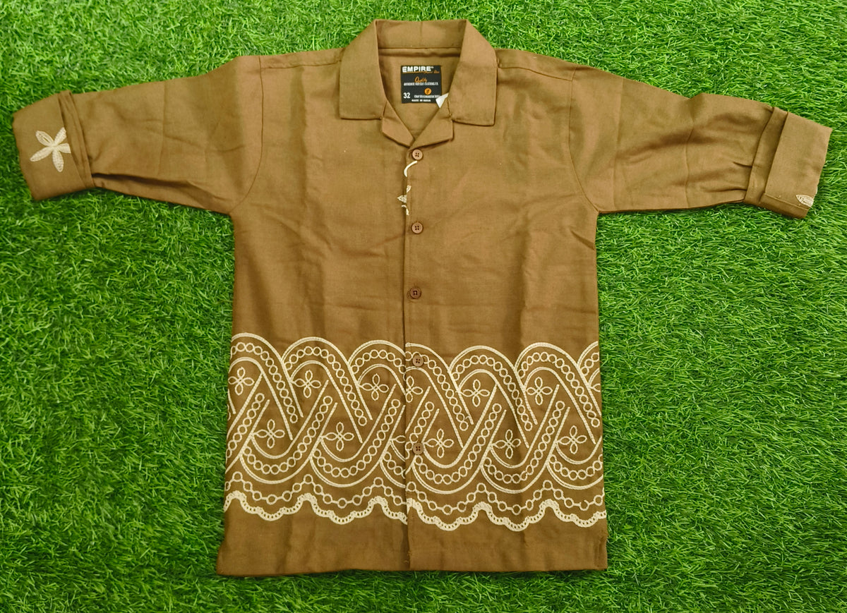 Boys Brown Embroidered Casual Shirt