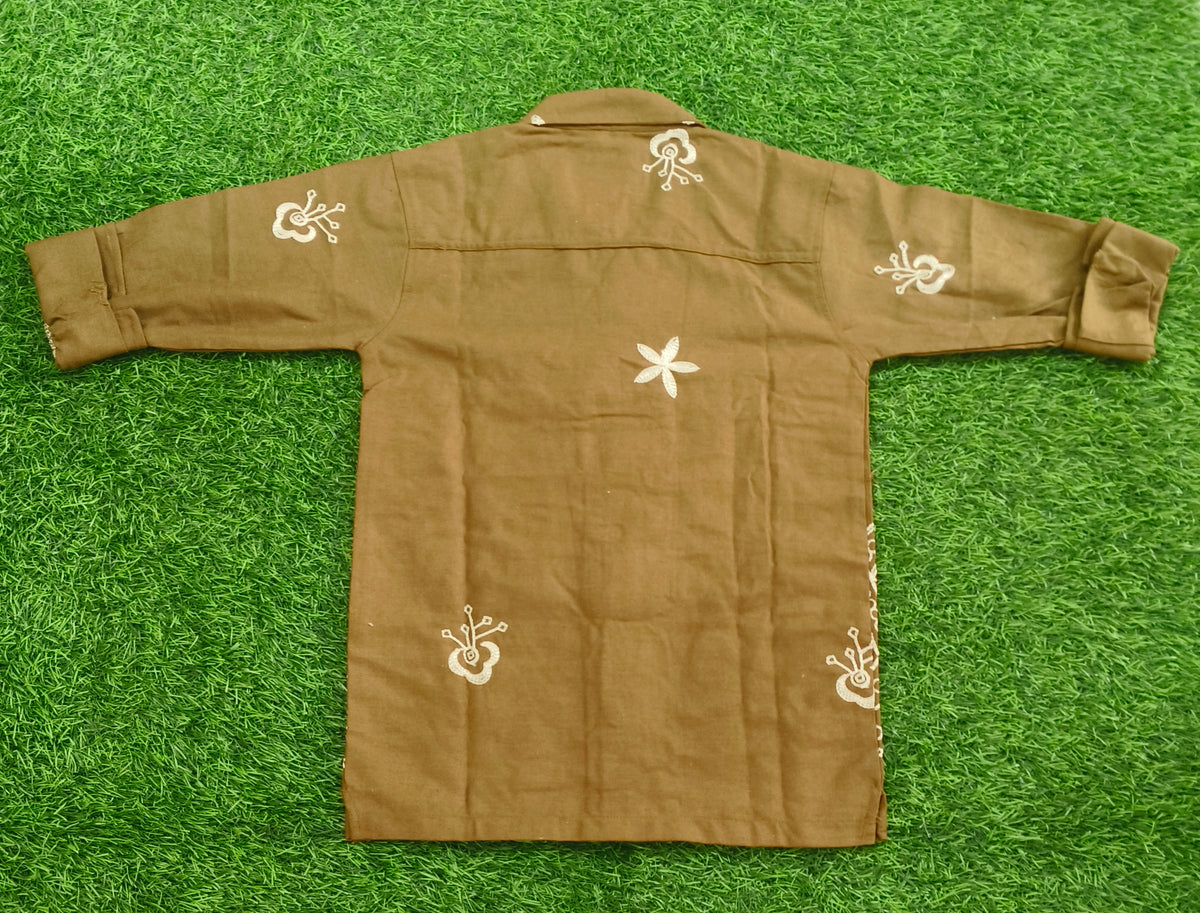 Boys Brown Embroidered Casual Shirt