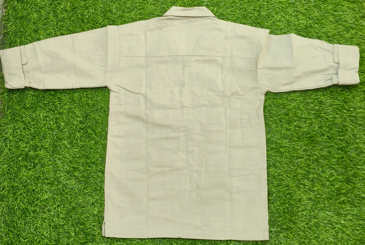 Boys Light Beige Floral Embroidered Casual Shirt