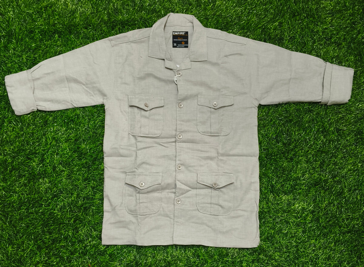 Boys Light Grey 4-Pocket Full Sleeve Casual Shirt