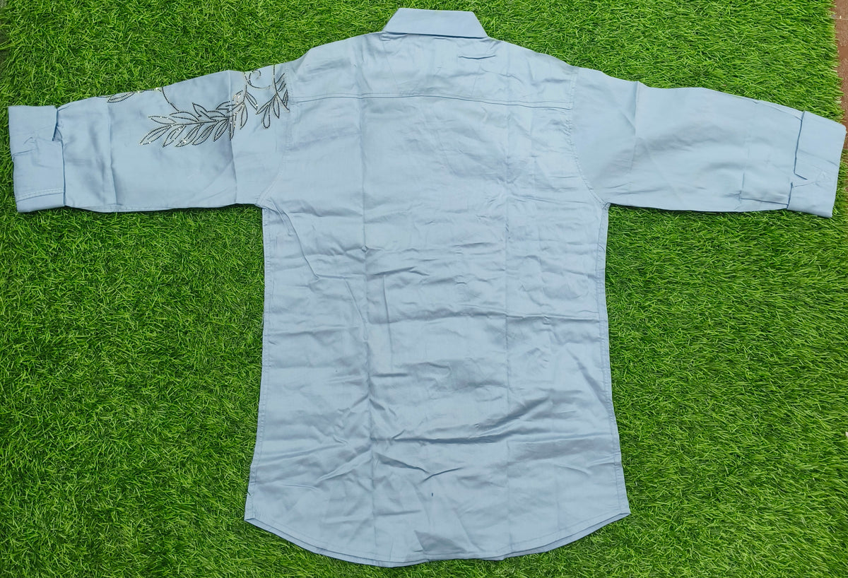 Boys Light Blue Tiger Embroidered Casual Shirt