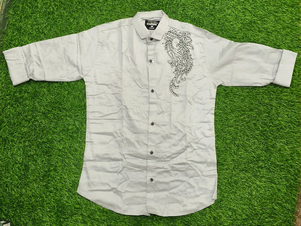 Boys Light Grey Embellished Casual Shirt