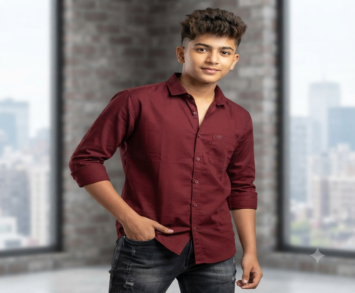 Boys Maroon color Solid Casual Shirt