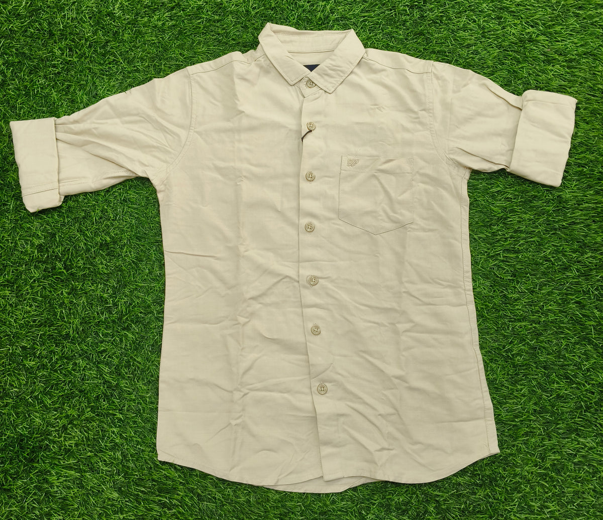 Boys Light Beige Solid Casual Shirt