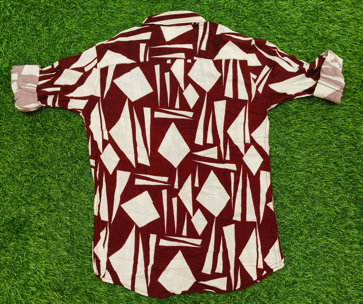 Boys Maroon Geometric Print Casual Shirt