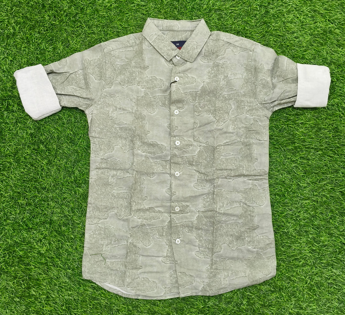 Boys Light Grey Abstract Printed Casual Shirt