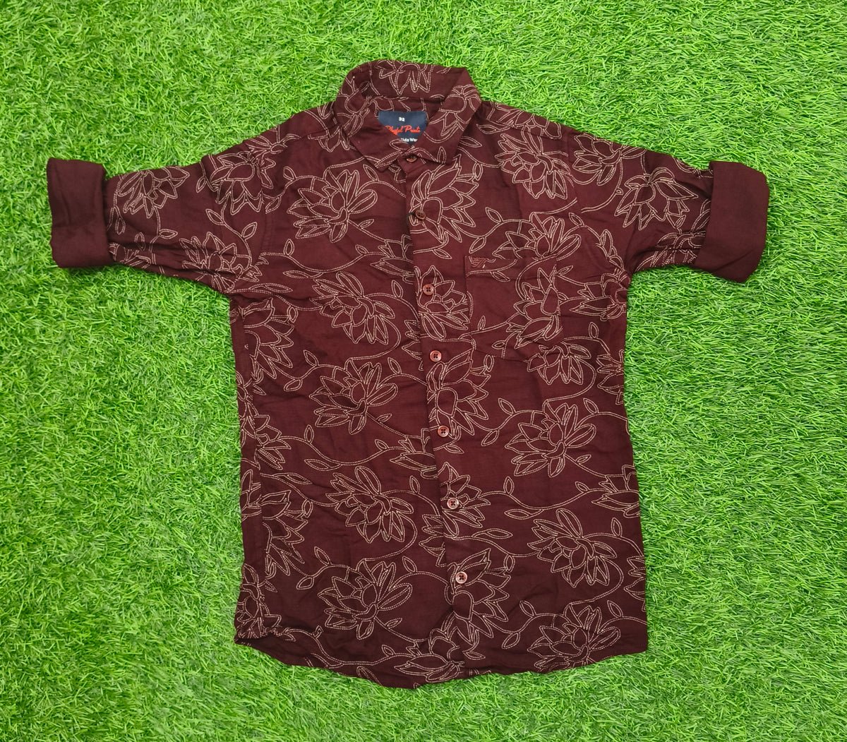 Boys Maroon Floral Print Casual Shirt