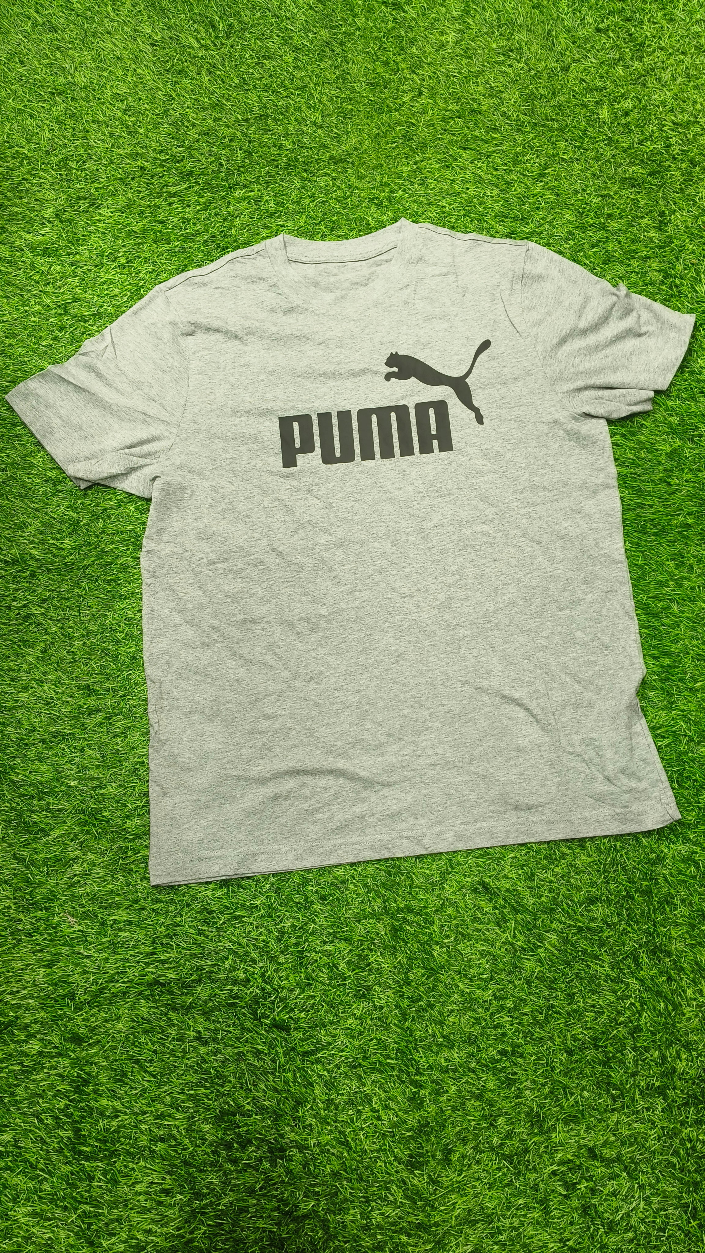 PUMA Men’s Light Grey Heather Logo Printed Round Neck T-Shirt