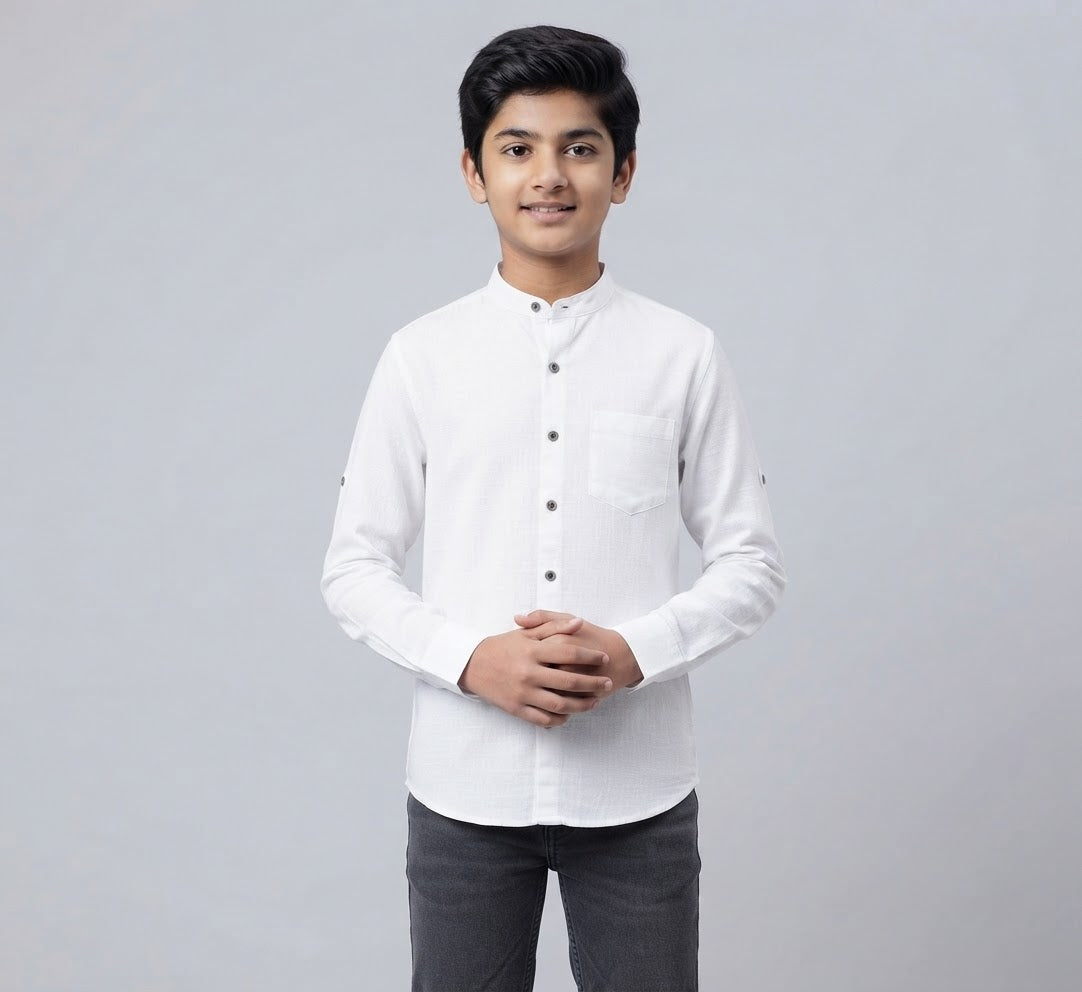 Boys White Solid Casual Short Kurta