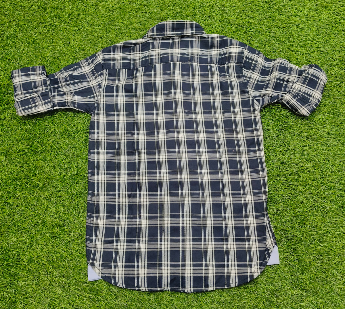 Boys Navy Blue Plaid Checked Casual Shirt