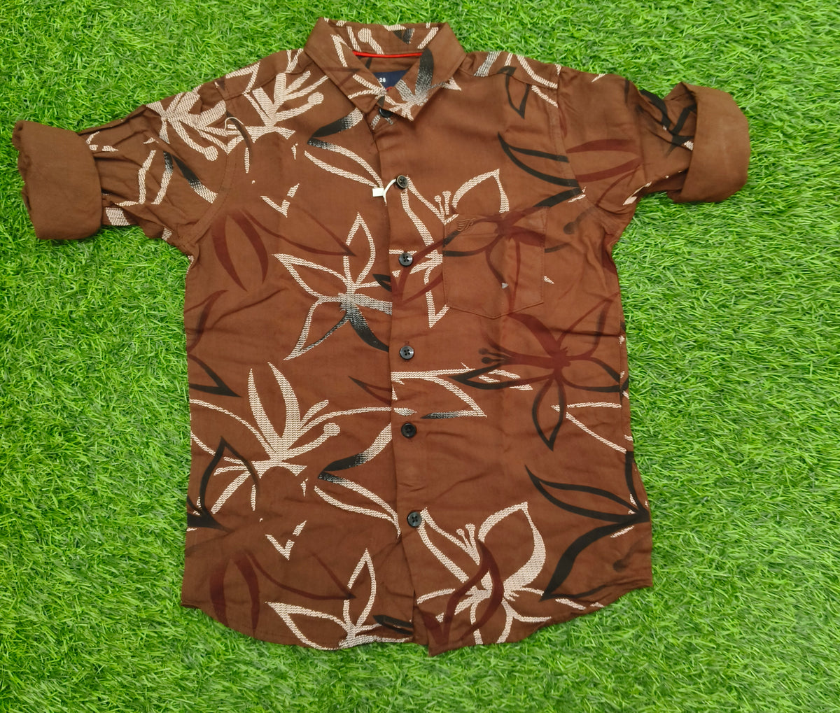 Boys Brown Floral Print Casual Shirt