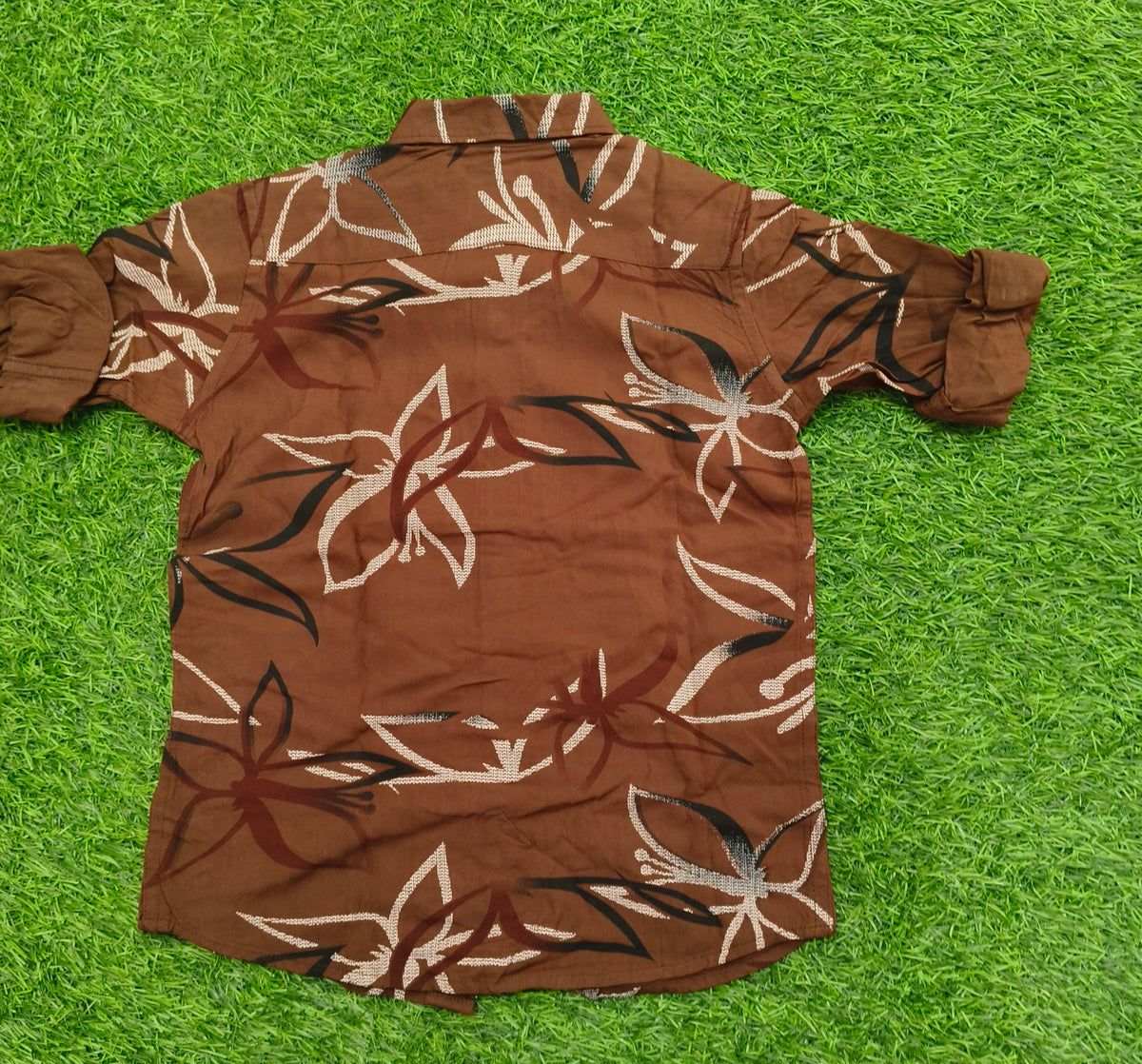 Boys Brown Floral Print Casual Shirt
