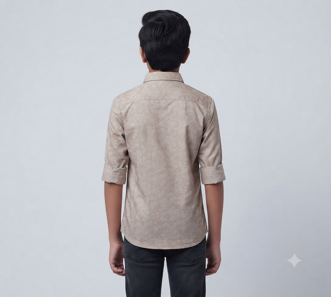 Boys Light Brown Geometric Printed Casual Shirt
