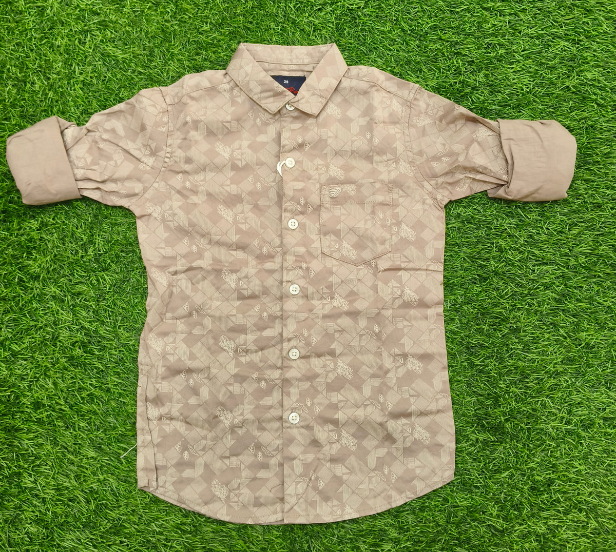 Boys Light Brown Geometric Printed Casual Shirt