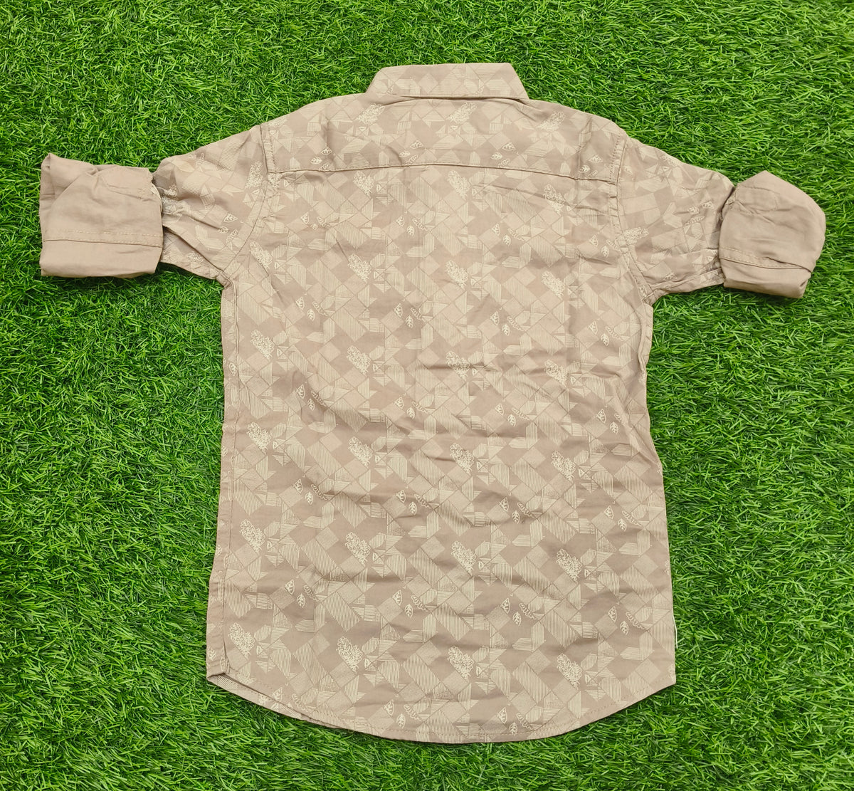 Boys Light Brown Geometric Printed Casual Shirt