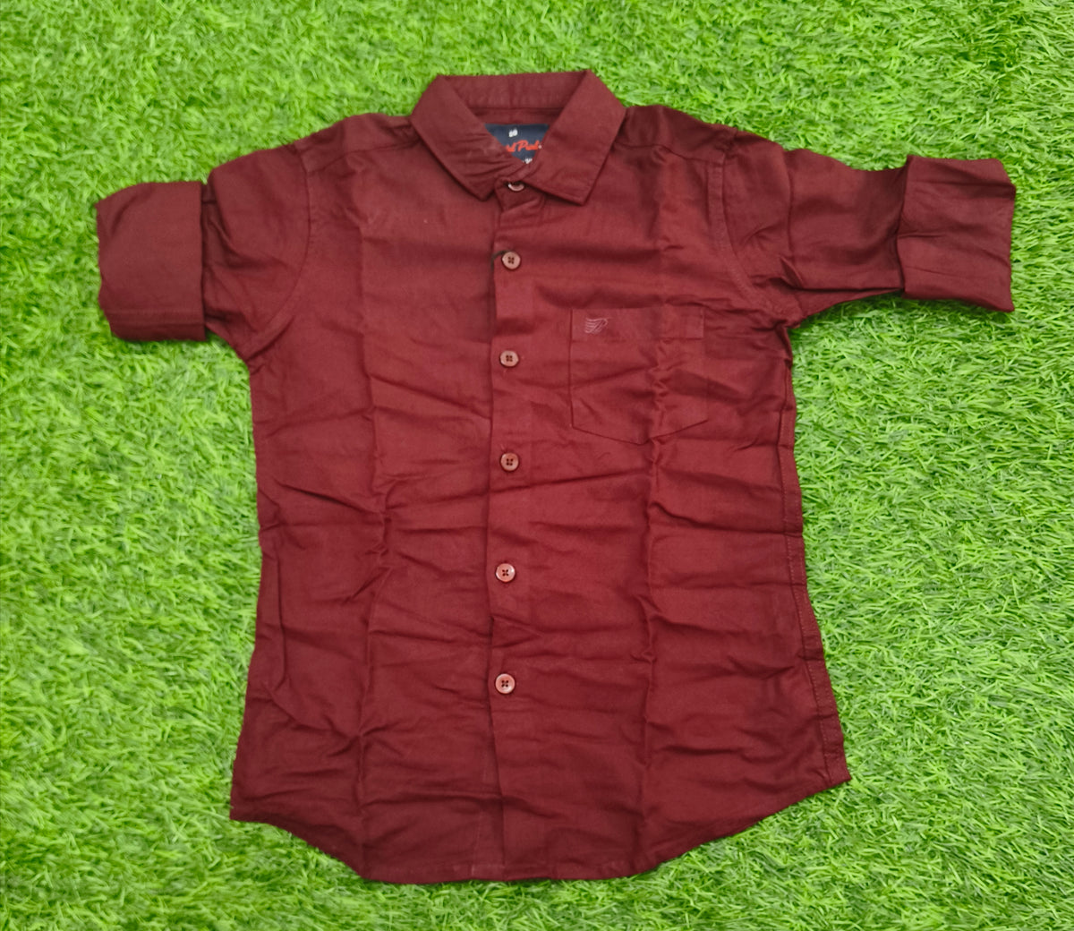 Boys Maroon Solid Casual Shirt