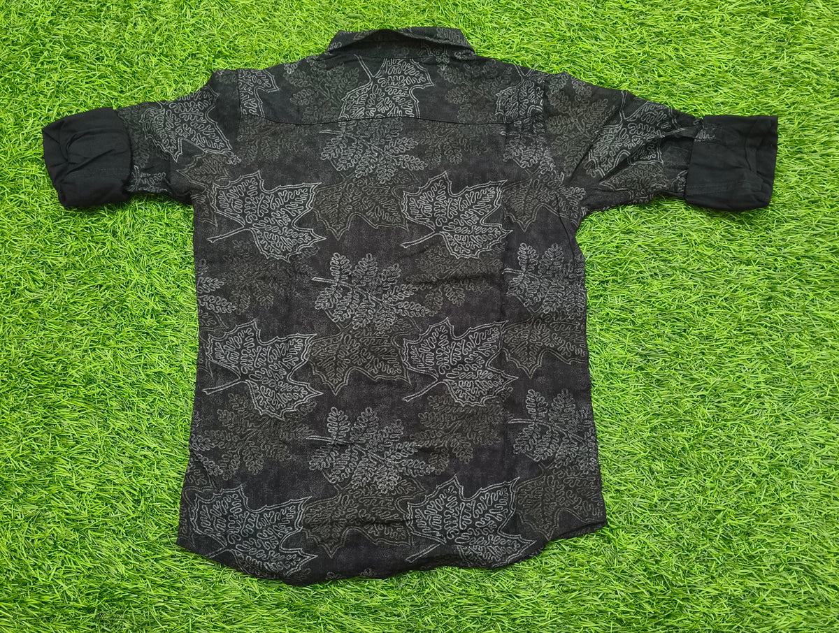 Boys Black Leaf Print Casual Shirt
