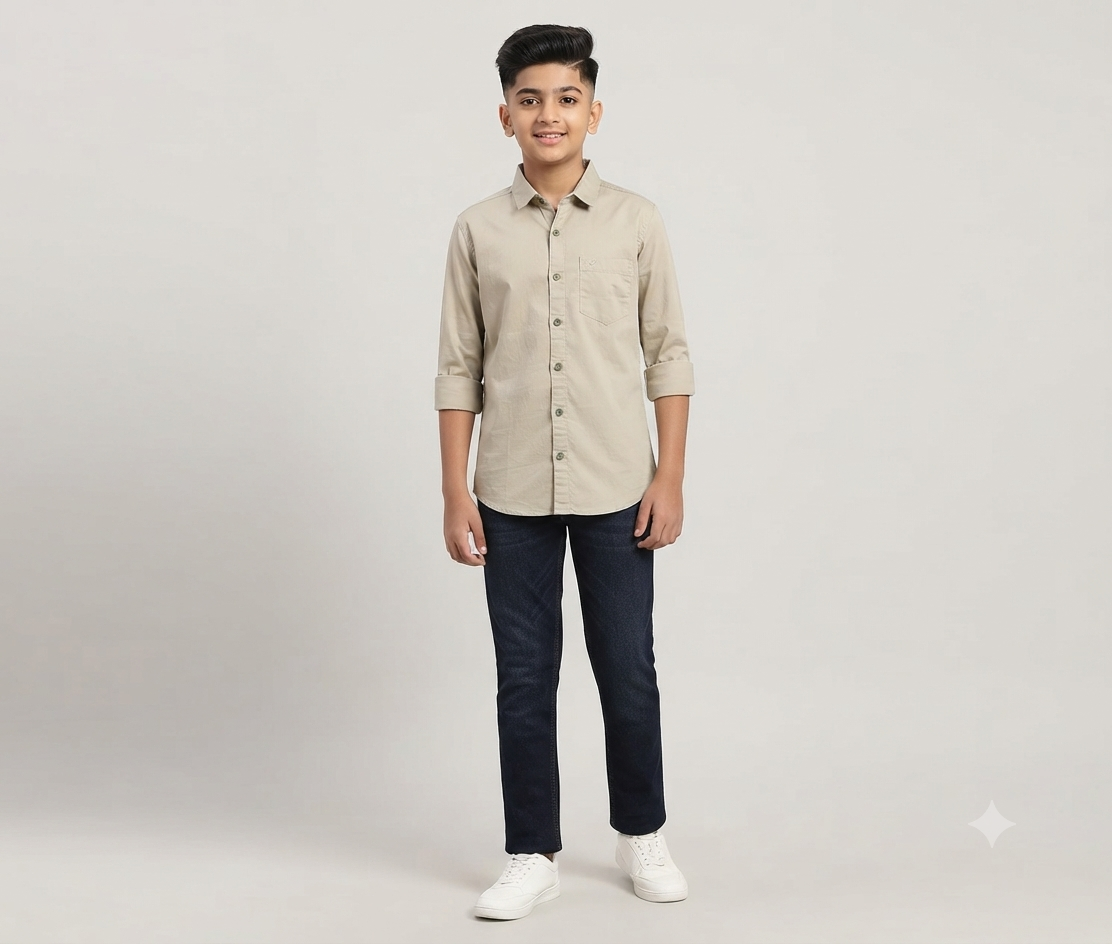 Boys Light Sage Green Solid Casual Shirt