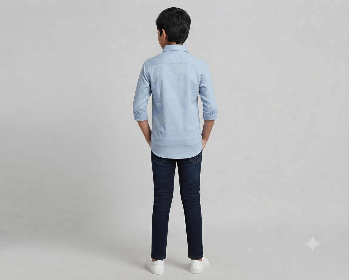Boys Light Blue Embellished Casual Shirt